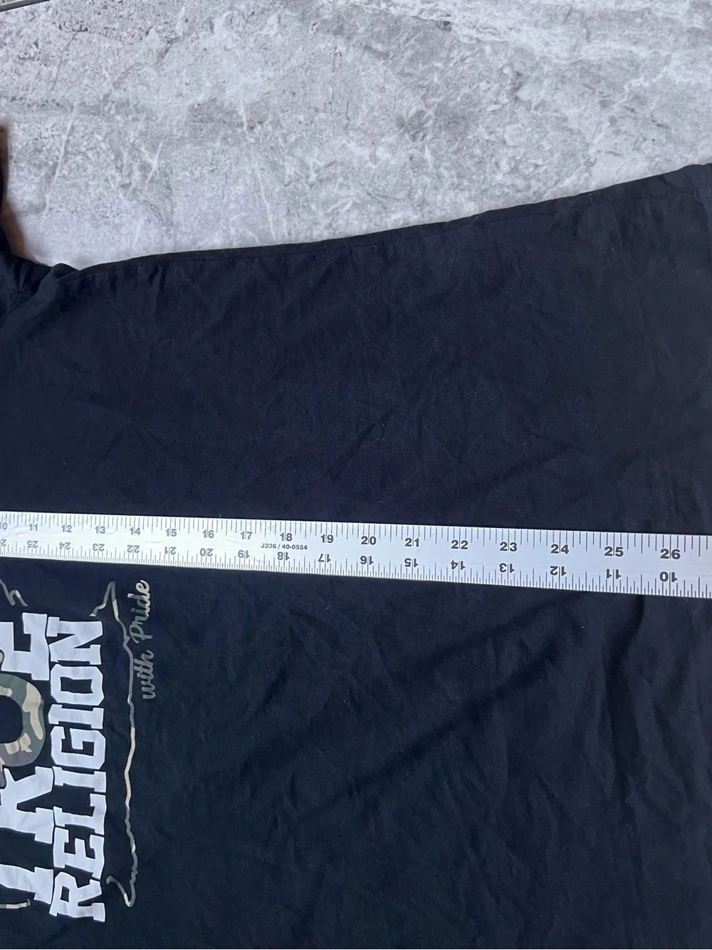 True Religion Mens XL Black Graphic T-Shirt Camo Horseshoe Guitar Logo Cotton